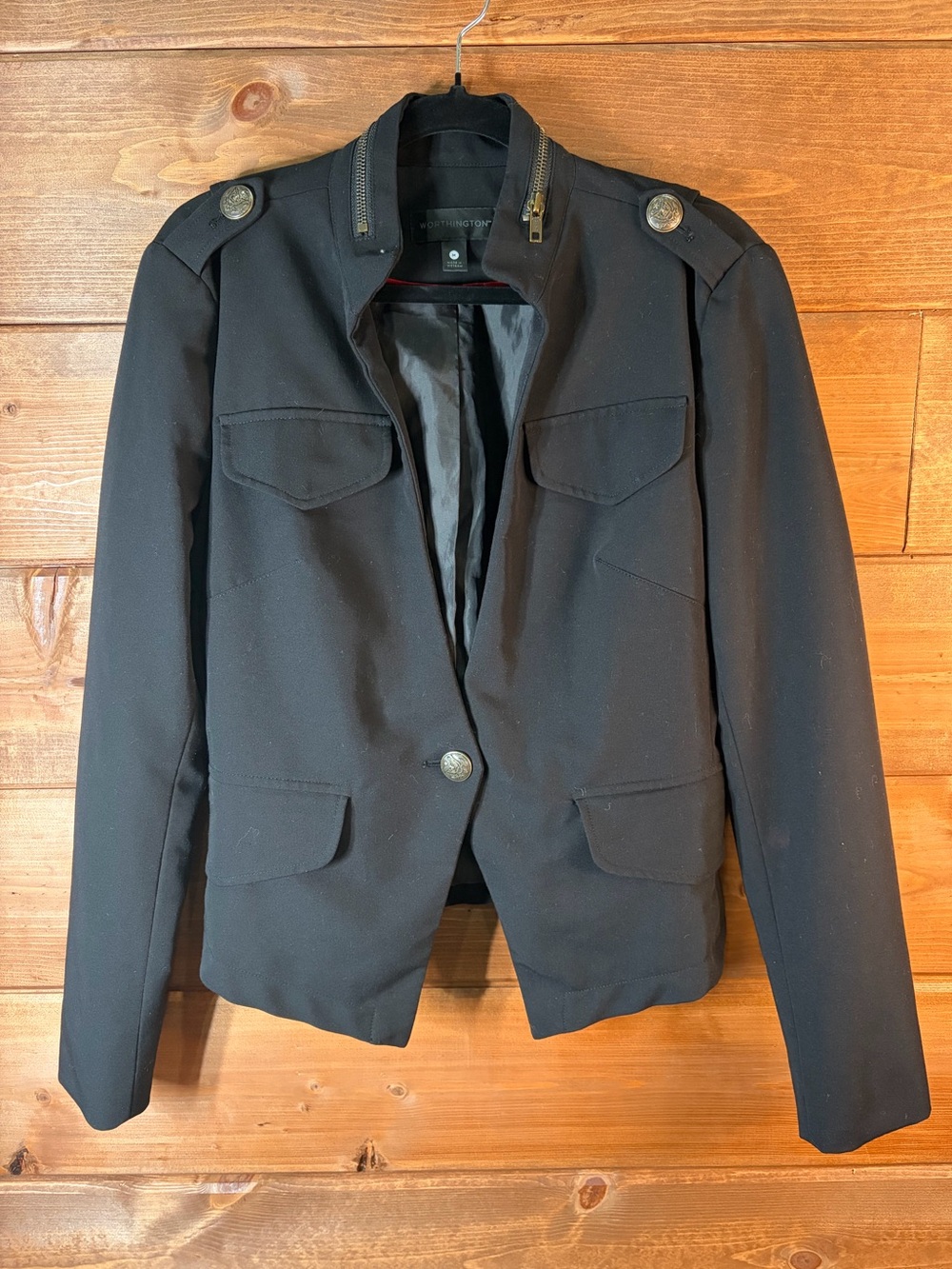 Worthington Women’s Black Military-Style Blazer Jacket Size Medium 🖤